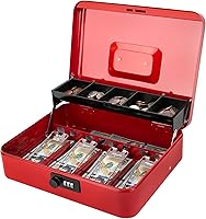 Vista 24 de Jssmst Caja de Efectivo con Bandeja de Dinero y Cerradura - Caja de Efectivo Roja con Cerradura de Llave, Caja de Dinero Segura Grande, Cajón