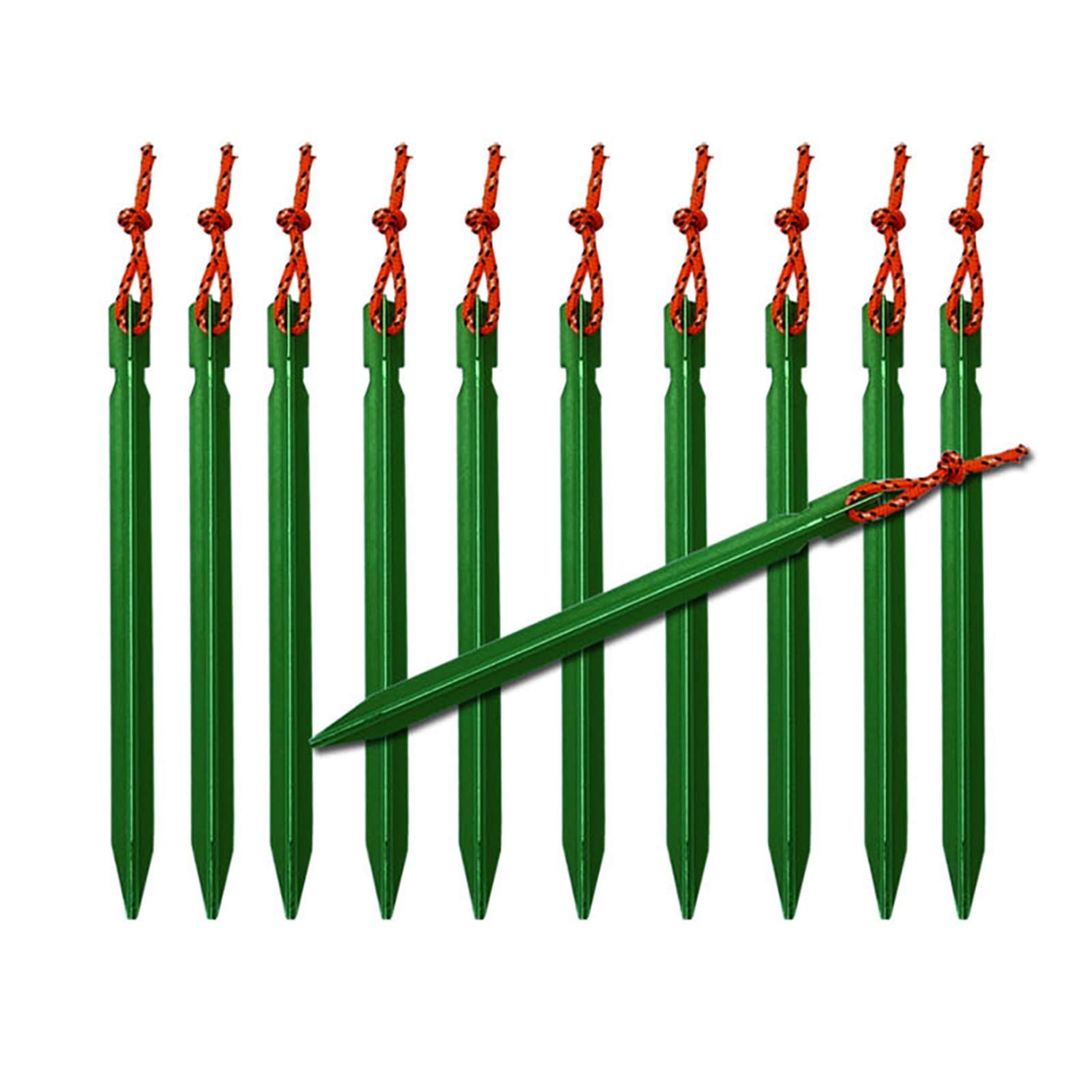 10 piquets de Tente Robustes et durables avec Accessoires de Tente en Corde, équipement de Camping, Voyage en Plein air, piquets de Tente de 18 cm, Clous pour Le Jardinage, la randonnée (Vert)