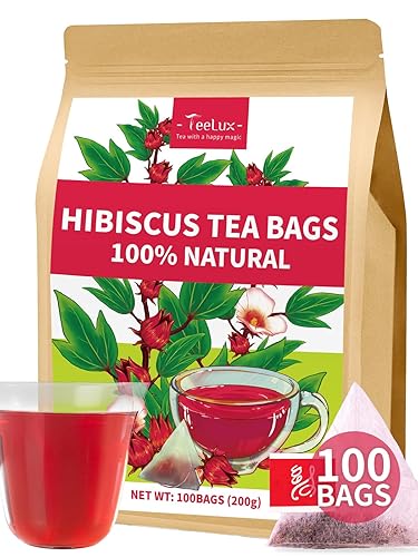 TeeLux Bolsas de té de hibisco, té de hierbas de flores de hibisco natural, sin cafeína, sabor a tarta refrescante, té caliente y helado, 100