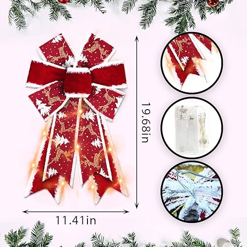 Miniatura 8 de ABTOLS Grandes lazos de corona LED de Navidad lazos de Navidad con luz LED para corona corona de terciopelo rojo lazos de copo de nieve de Navidad