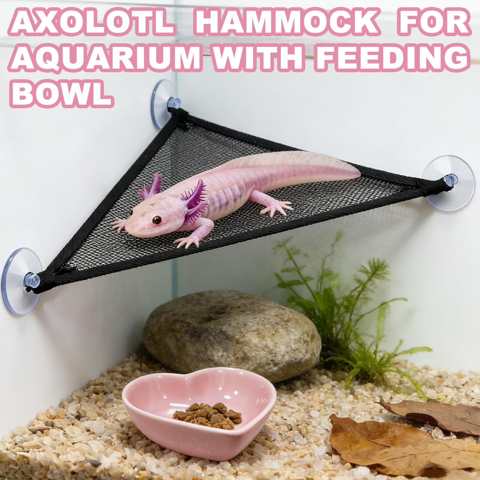 Axolotl Hamac pour aquarium avec gamelle, accessoires de réservoir Axolotl – Hamac en maille respirante pour reptiles avec plateau d'alimentation pour dragons barbu, geckos, lézards, serpents