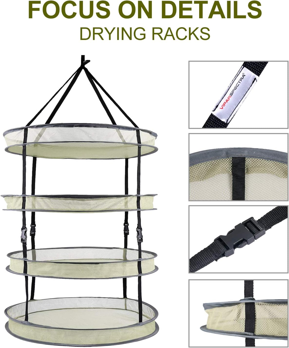 VIPARSPECTRA 2-ft 4-Layer Collapsible Breathable Mesh Herb Drying Rack for Buds & Hydroponic Plants with Sturdy Support