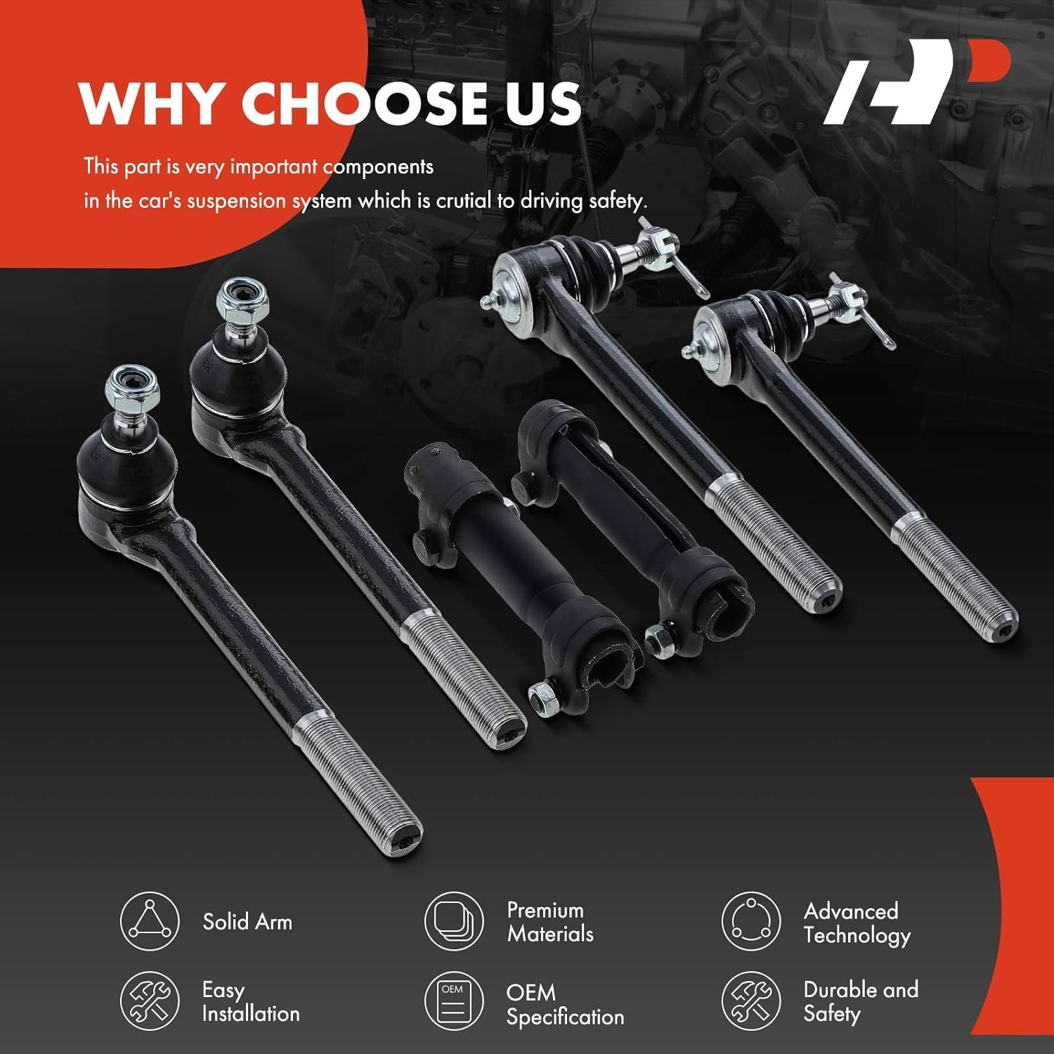 A-Premium Set of 6, (4) Front Inner & Outer Tie Rod End Kit & (2) Tie Rod End Adjusting Sleeves, Compatible with Chevrolet Blazer 1996-2005, S10 1996-2003, GMC Jimmy 1996-2002, Sonoma 1996-2003, RWD