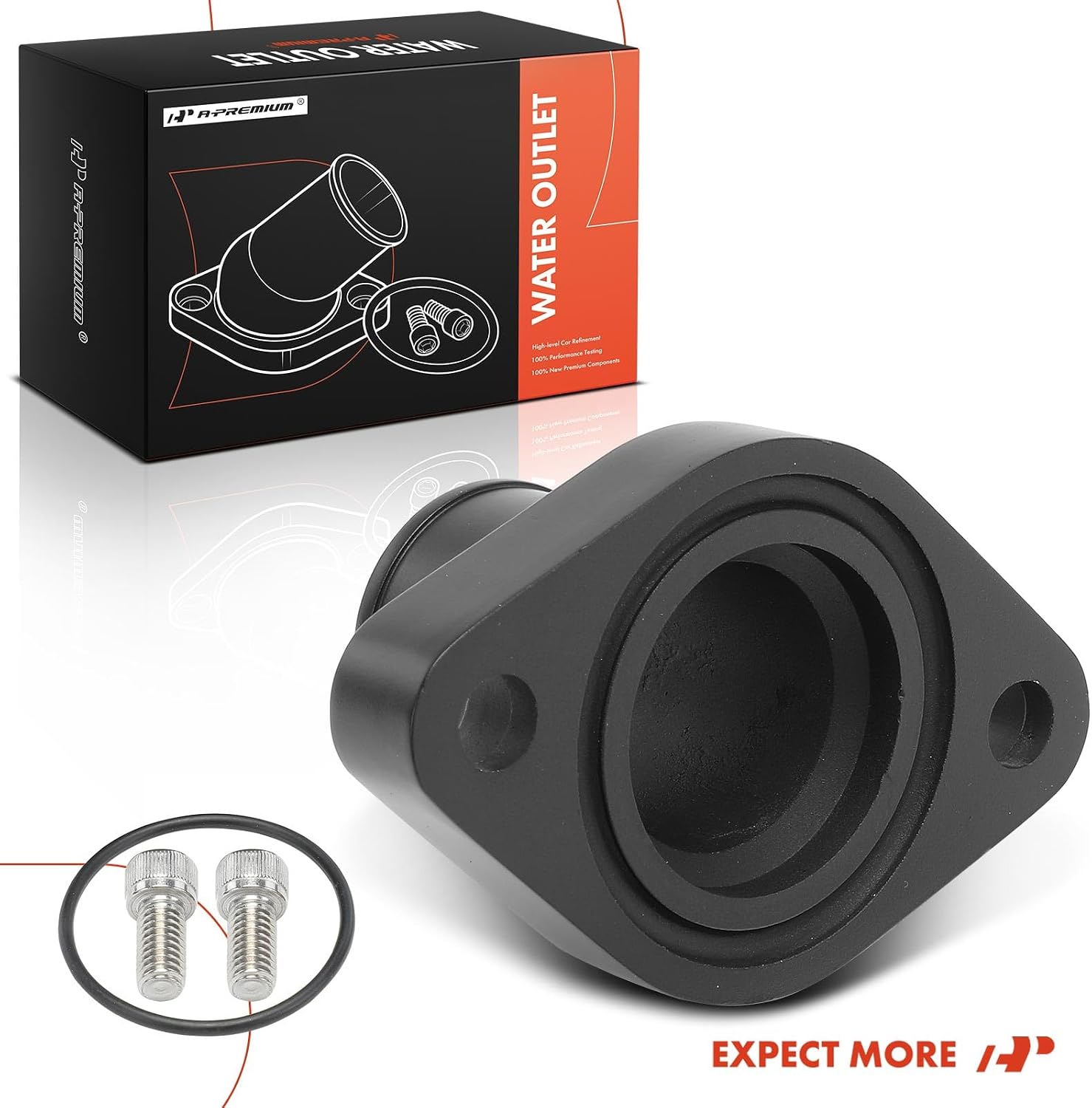 A-Premium Black Aluminum Straight Water Neck/Thermostat Housing Compatible with Chevy Big-Block Small-Block, with O-Ring & 2 Bolts, 4.3L 4.4L 4.6L 4.9L 5.0L 5.4L 5.7L 6.5L 6.6L 7.4L