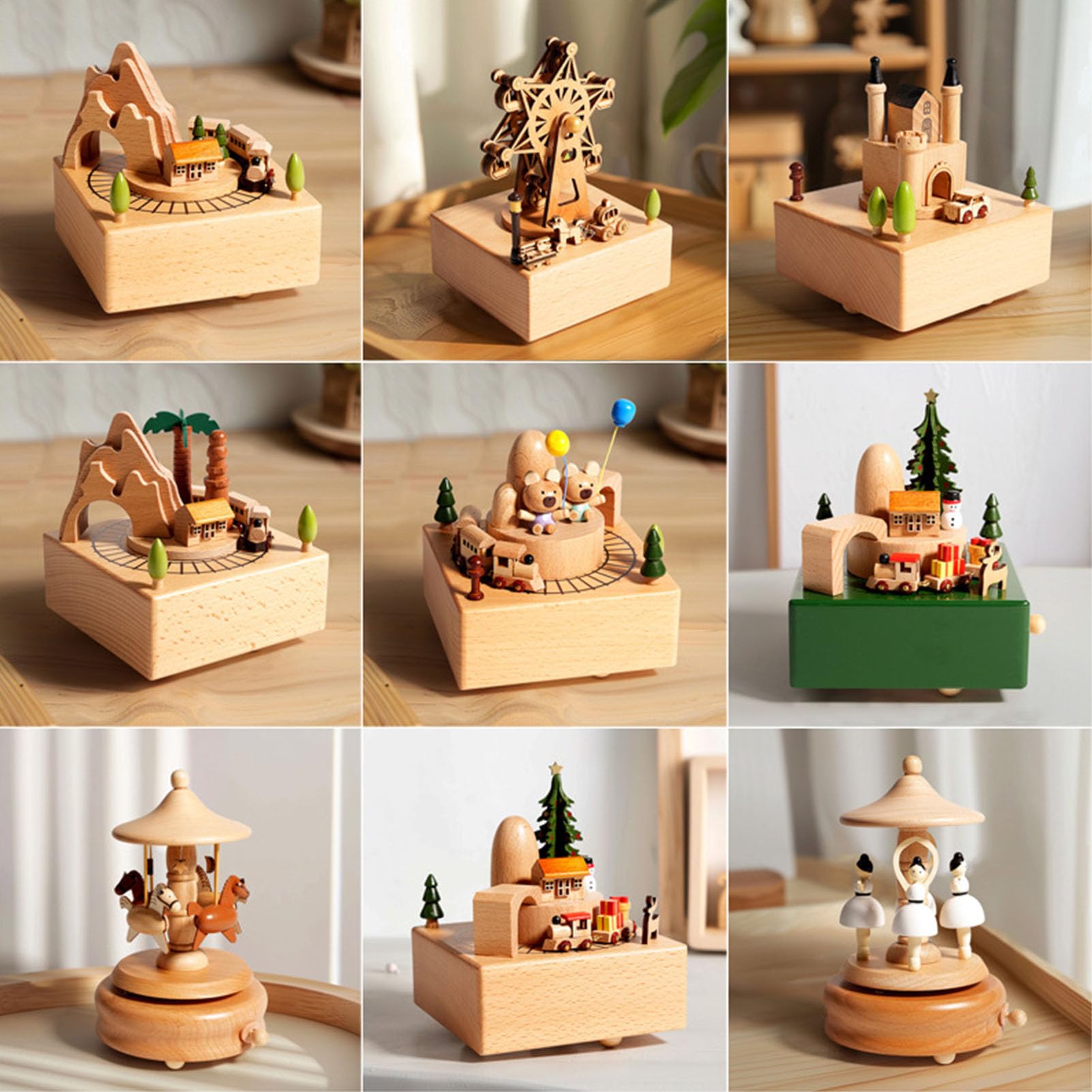 Carillon in legno Stili multipli: ballerina rotante, giostra, castello, ruota panoramica, regalo for ragazze e decorazioni for la casa(H)