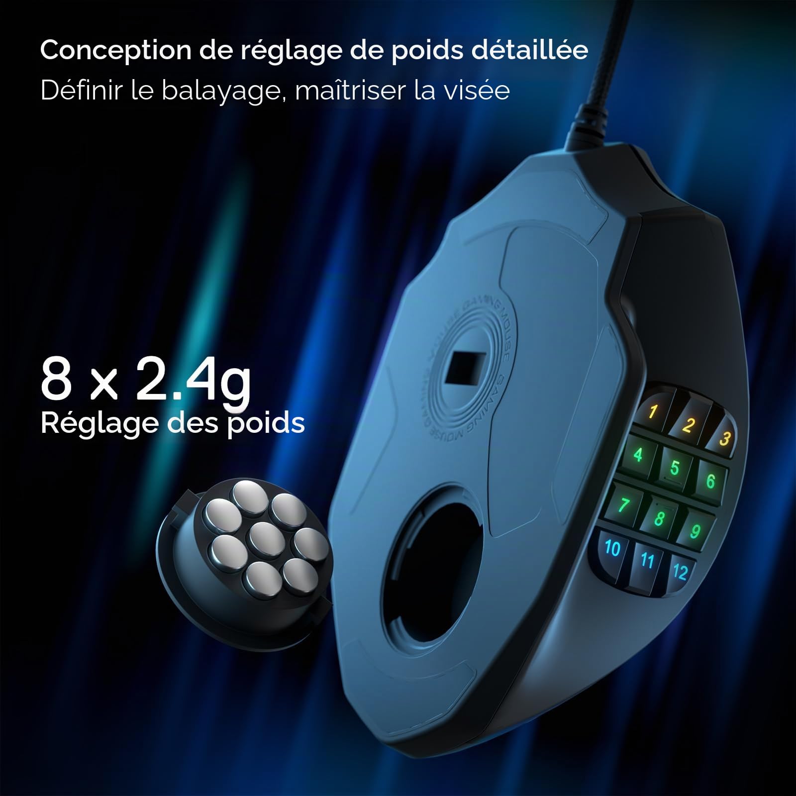 Redragon M908 Impact RGB LED Souris MMO avec Boutons latéraux, Souris de Jeu Optique Filaire avec 12 400 DPI, Haute précision, 20 Boutons de Souris programmables