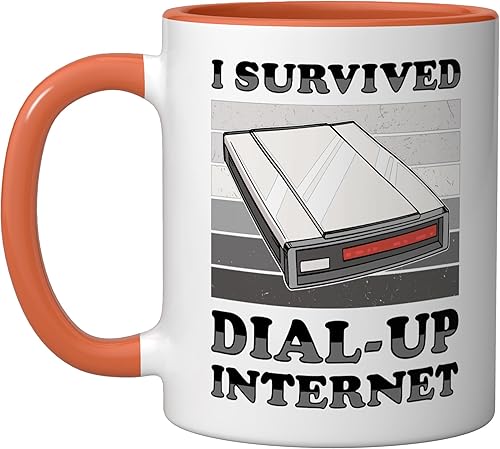90s Nostalgia Retro 90s Dial Up Internet Vintage Ceramic Mug, OrangeWhite