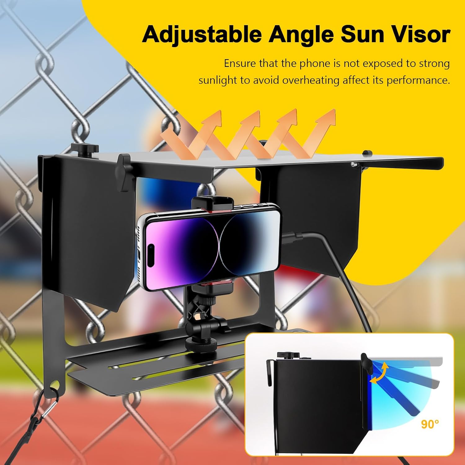 Gugxiom Cell Phone Fence Mount with Adjustable Shade, Mounting Kit for Game Changer, with Power Holder, Fence Mount for Start and Other Action Cameras