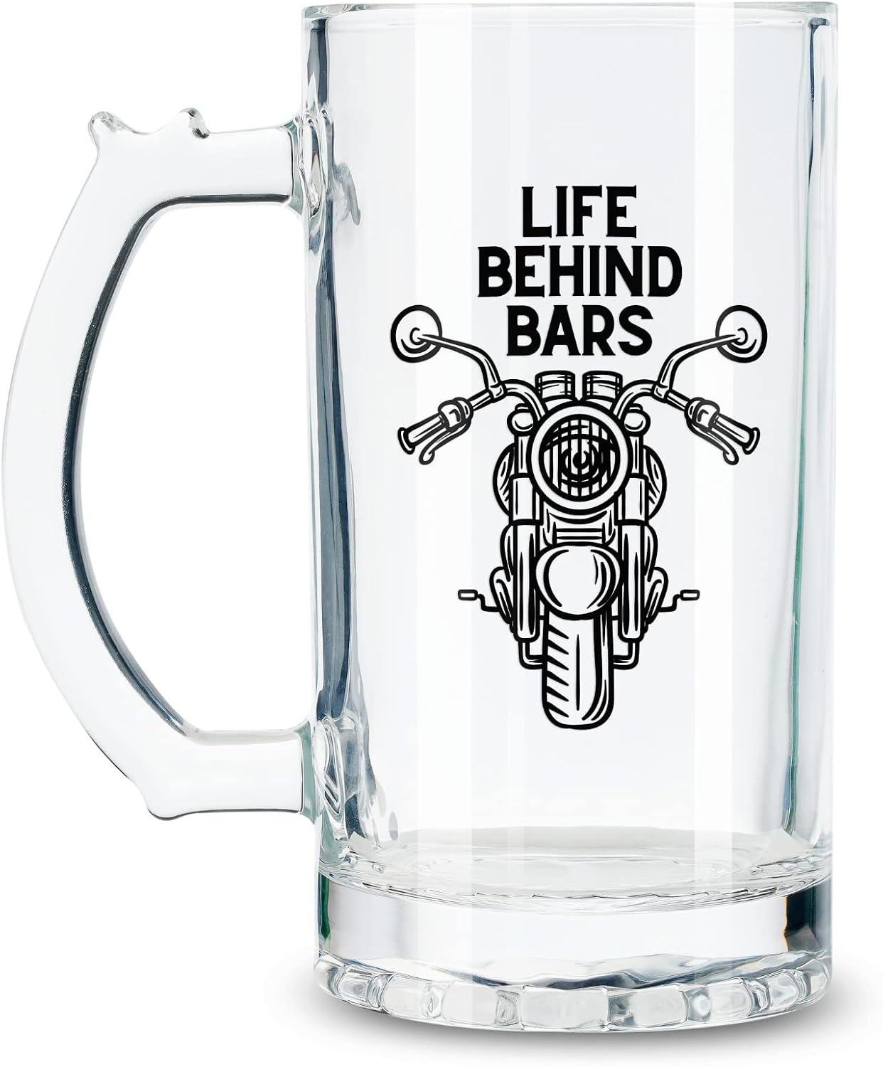 Onebttl Motorcycle Biker Gifts for Men - Life Behind Bars Beer Stein - Funny Motorbike Lover Glass Mug with Bottle Opener 17oz