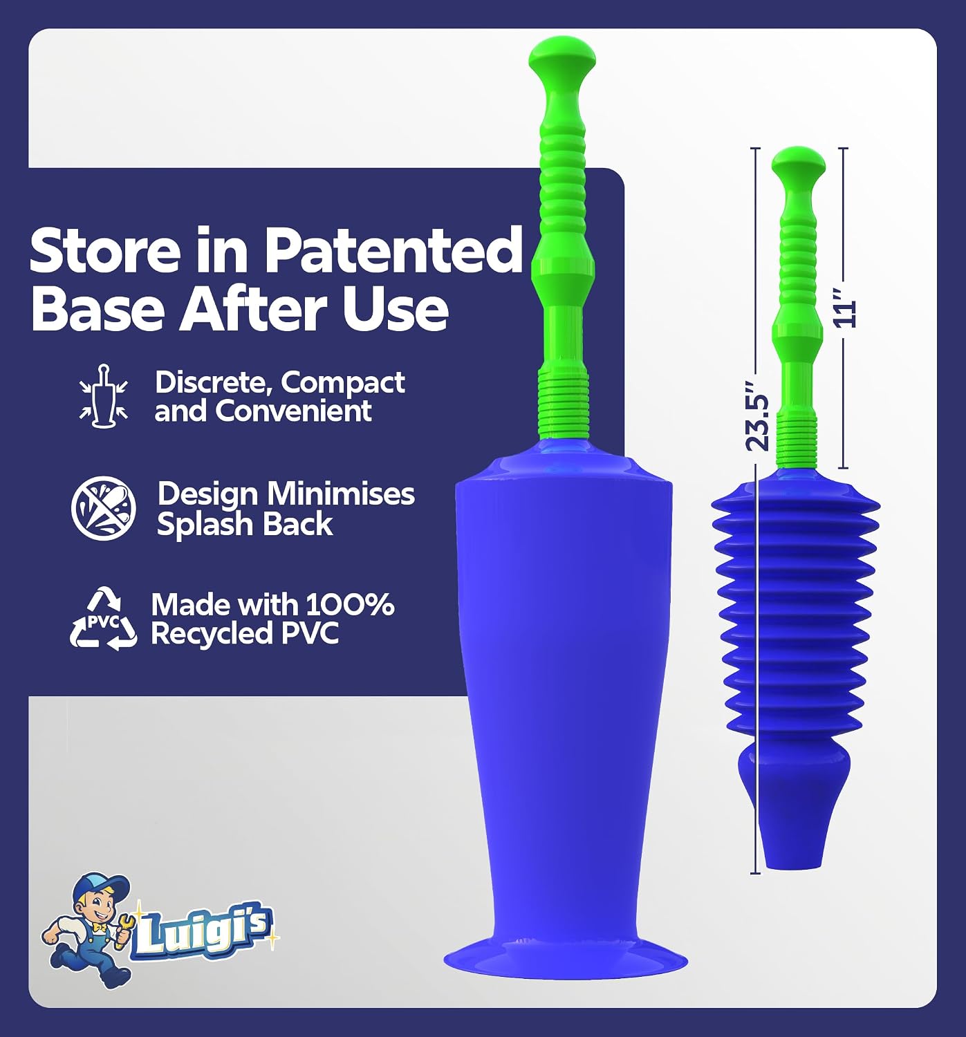 Luigi's Toilet Plunger - Unclogger Plungers for Bathroom - Heavy Duty Clog Remover with Effective Unblocker Bellows Design - Remover Tool to Unblock Toilet Blockage - Blue image 4