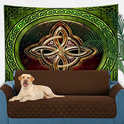 Miniatura 4 de SHRAPHY Tapiz celta vikingos nórdicos, 60 x 50 pulgadas, irlandés redondo, nudo de amor, tapiz de buena suerte para sala de estar y dormitorio