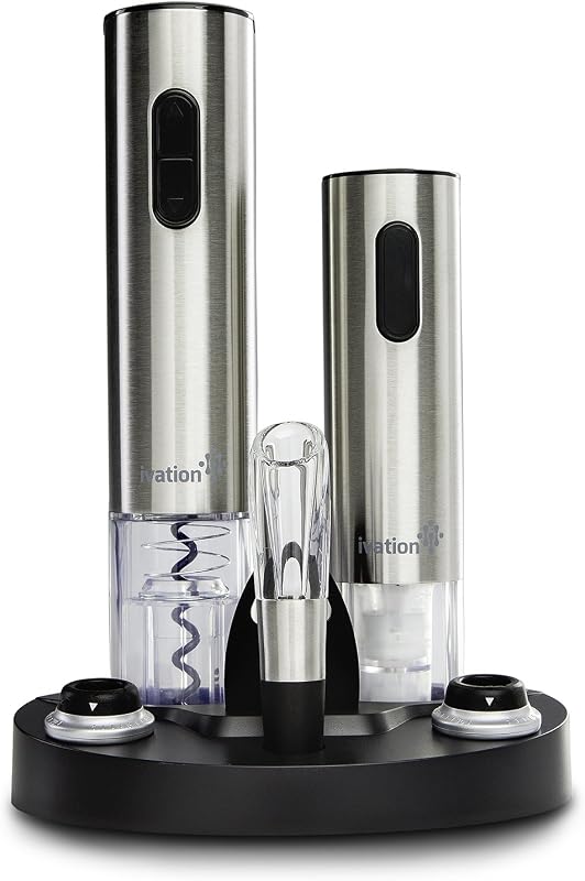 Ivation Stainless Steel Electric Wine Opener, Aerator & Preserver Gift Set