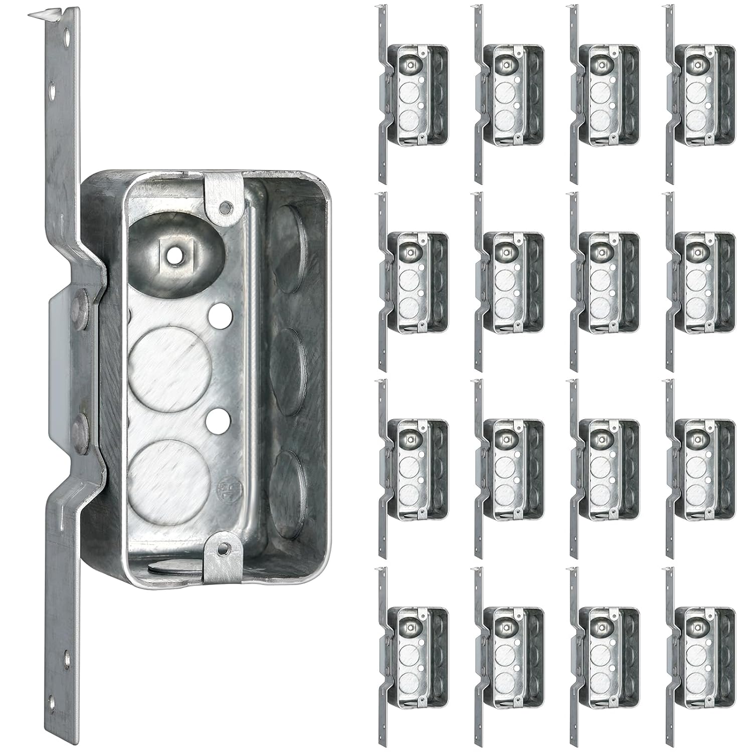 Yaocom 16 Pcs 4 x 2 Inch Metal Electrical Outlet Box, 1-7/8inch Deep | Metal Stud Electrical Box Wood/metal Stud Bracket Welded, 1/2'' End Knockouts for Power Socket and Switches