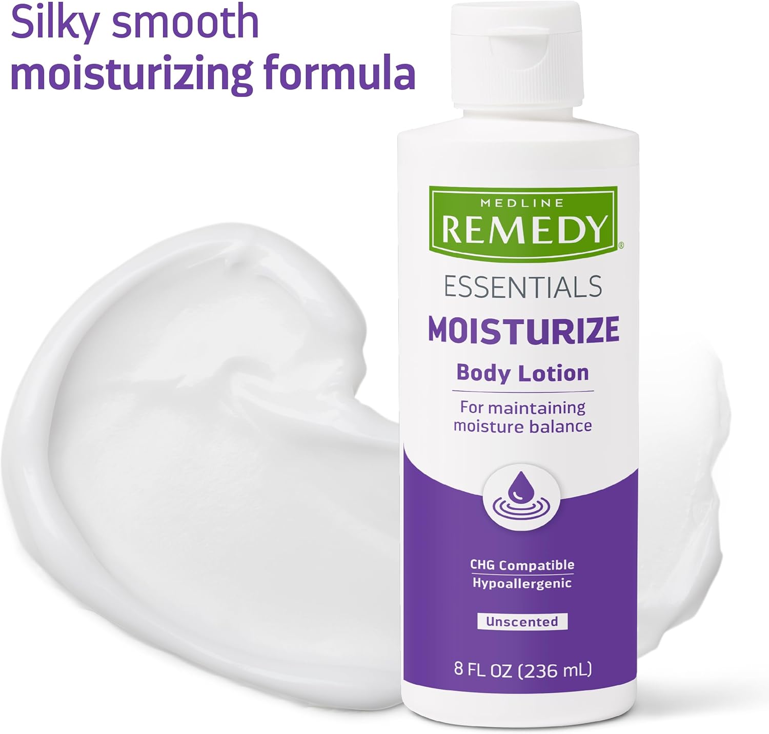 Medline Remedy Essential Moisturizing Body Lotion (8 oz Bottle), 36 Count, Unscented, Hydrating, Soothing For Dry Skin, Smooths & Softens, Non-Greasy, Hypoallergenic, Men, Women, Elderly - Image 4