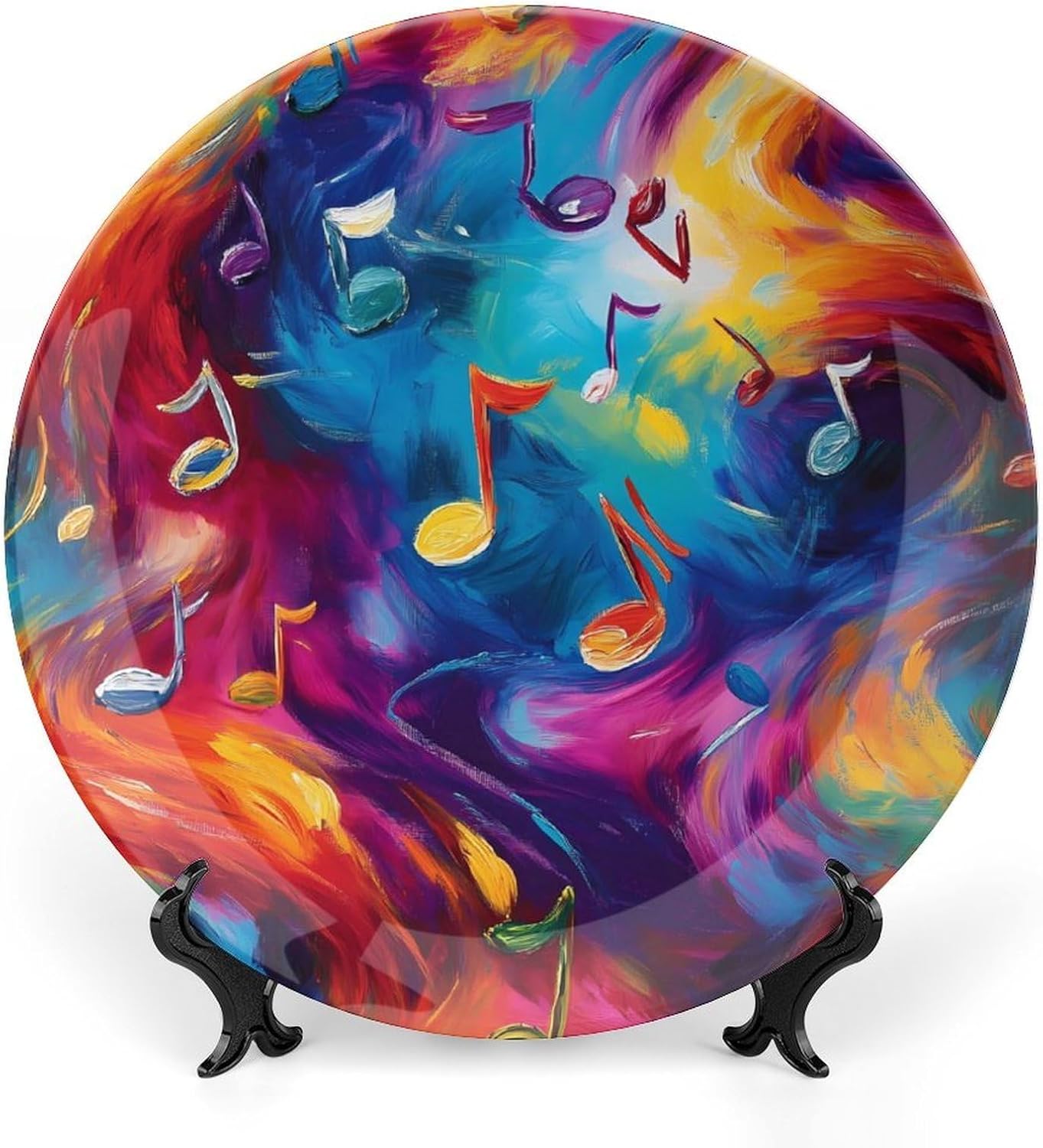 Colorful Music Notes Graffiti Decorative Plates for Display Ceramic Plate Tray with Stand Hanger Home Decor