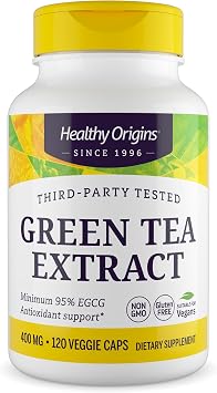 Healthy Origins Green Tea Extract 400 mg, 95% EGCG, High-Potency Antioxidant & Immune Support, 120 Veggie Capsules
