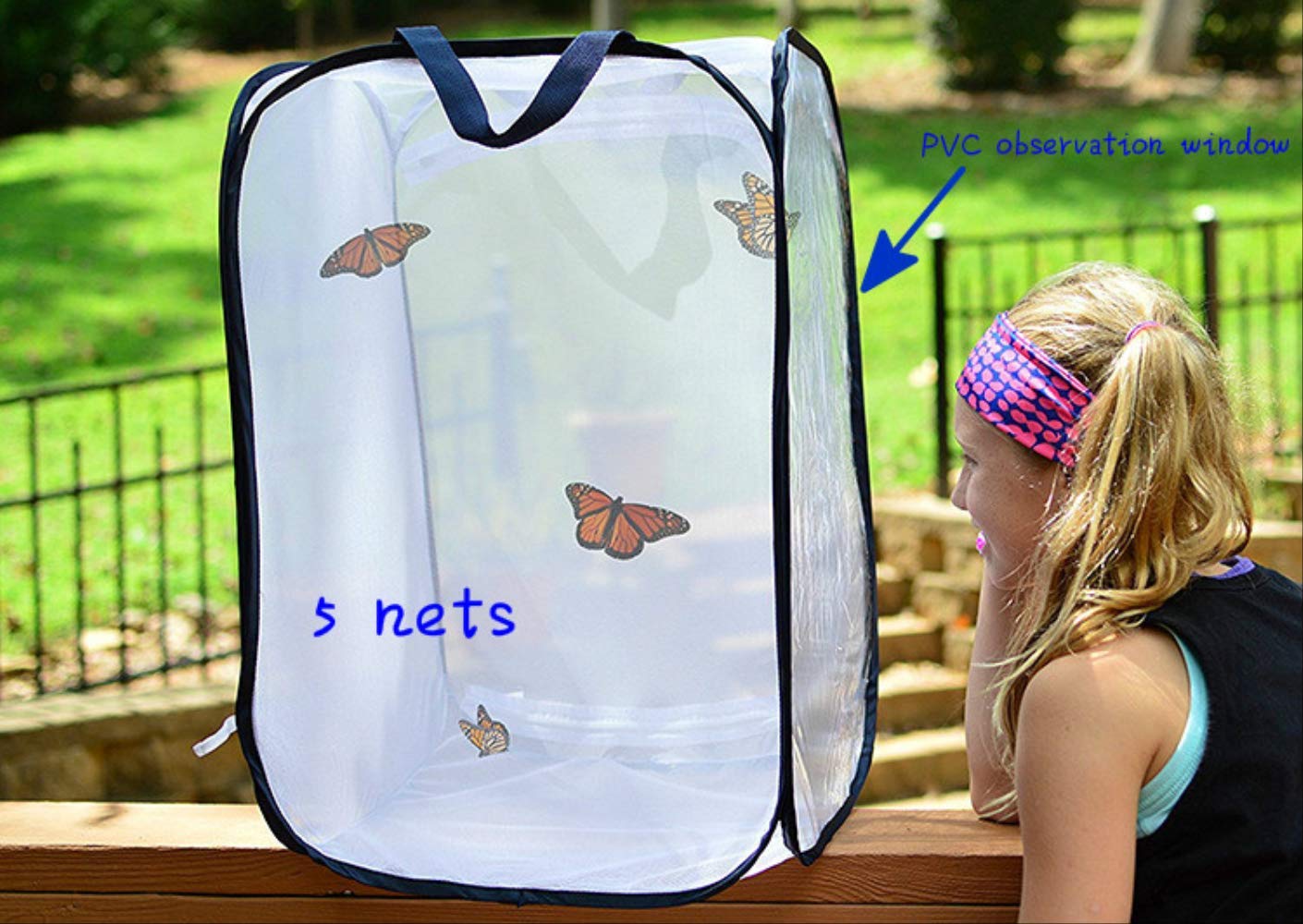 Insecte et Papillon Habitat Net Terrarium Pop up Pliable Blanc Kids Butterfly Net Cage avec poignées 40 * 60 cm