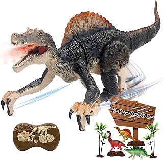 Remote Control Dinosaur Toys for Boys Electronic RC Spray Raptor Toy Walking Roaring Jurassic Spinosaurus Realistic 18.1" Dino Rechargeable Birthday Gift for Kids 3 4 5 6 7 8