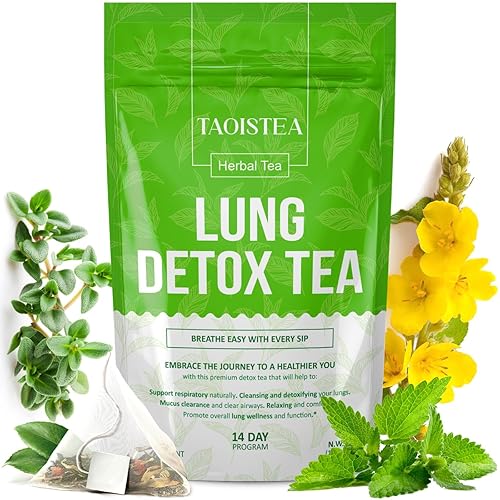 Miniatura 1 de Té de desintoxicación pulmonar, bolsas de té de gordolobo para limpieza de pulmones y salud respiratoria con hoja de gordolobo, pulmonaria,
