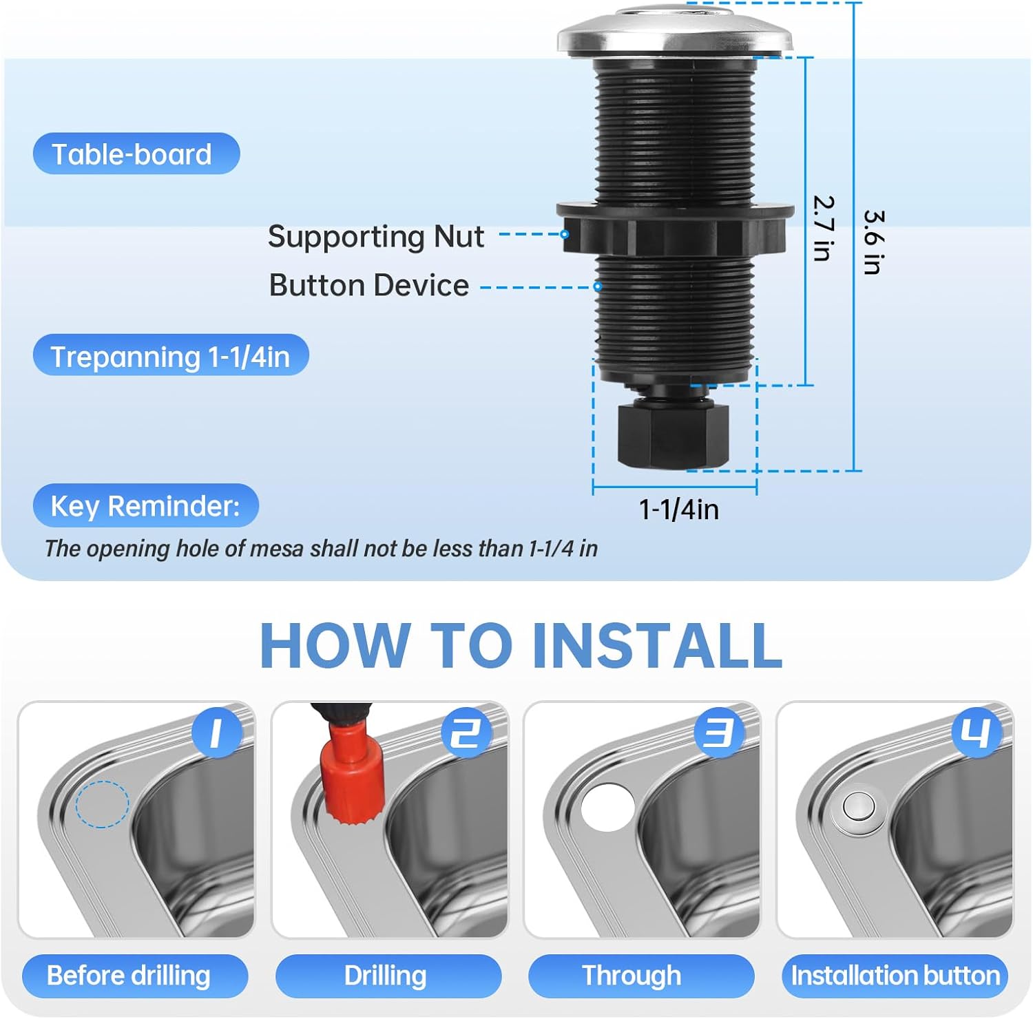 Garbage Disposal Air Switch Kit Sink Top Waste Disposal Long Stainless Steel Brushed Nickel On/Off Air Button Food and Waste Disposals Part by Briidea, UL Listed