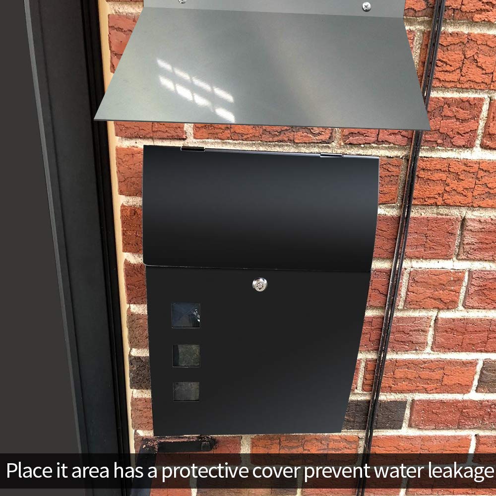 Amagabeli Black Wall Mounted Mailbox Large 18" Vertical Locking Drop