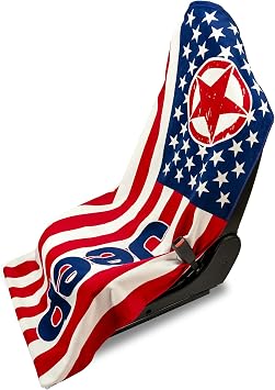 Towel2Go Seat Cover with Jeep American Flag Logo - Red, White & Blue - Soft Machine Washable Car Seat Protector - Easy to Install