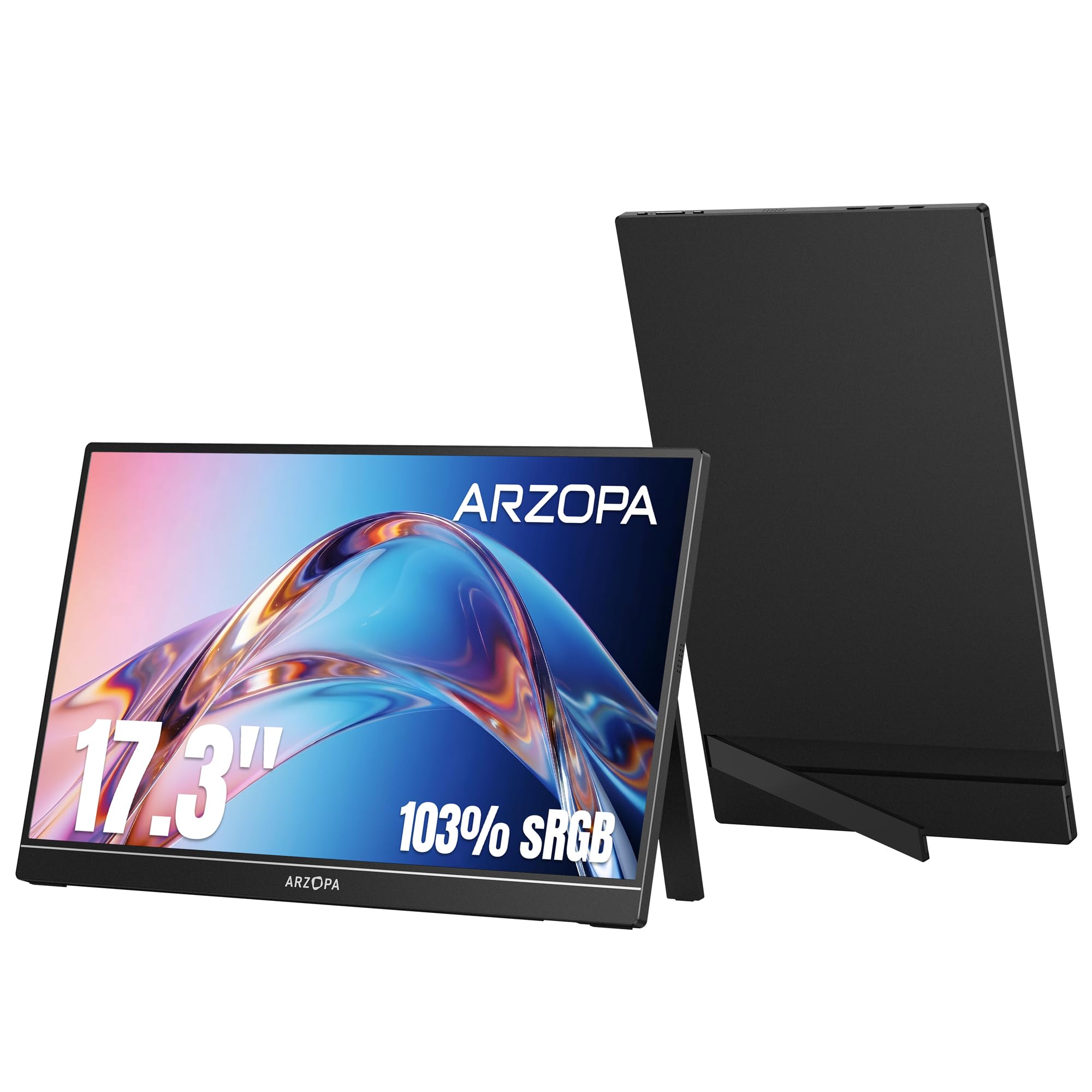 ARZOPA Monitor Portatile 17,3 Pollici con Schermo 1920x1080 FHD IPS 300 cd/m² 103% sRGB, HDMI/Type-C/USB-C, Doppio Altoparlante per Laptop/PC/Mac/PS5/Xbox - A1M
