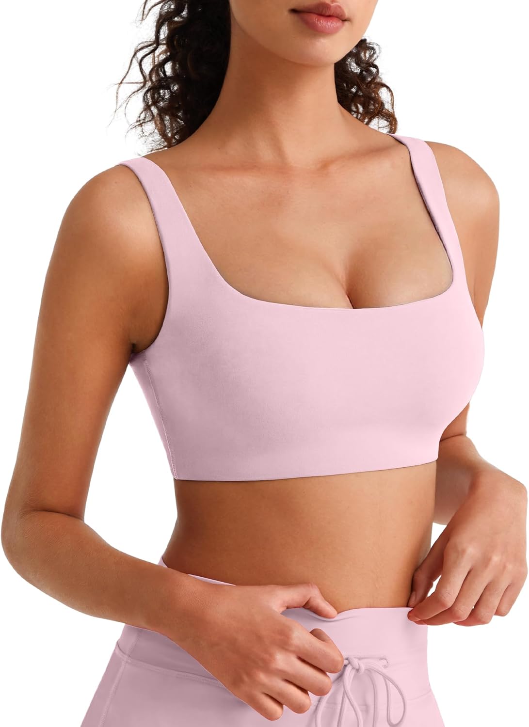 G4Free BareFeel Non Padded Square Neck Sports Bra for Women - Wireless U Back Crop Tank Tops Yoga Workout Casual