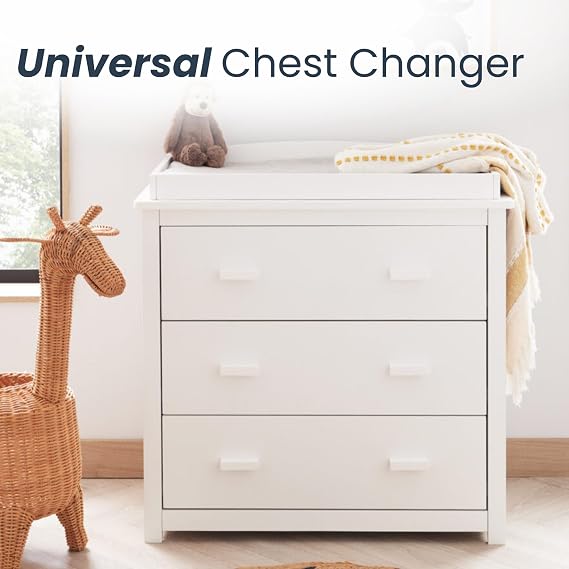 Babymore Eva 2 Piece Nursery Room Set White - 1 Baby Cot Bed & 1 Chest Changer With 3 Double Handle Drawers, Wooden Chest Of Drawer Storage Cabinet | 2 Piece Nursery Room Furniture White