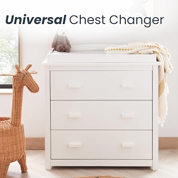Babymore Eva 2 Piece Nursery Room Set White - 1 Baby Cot Bed & 1 Chest Changer With 3 Double Handle Drawers, Wooden Chest Of Drawer Storage Cabinet | 2 Piece Nursery Room Furniture White