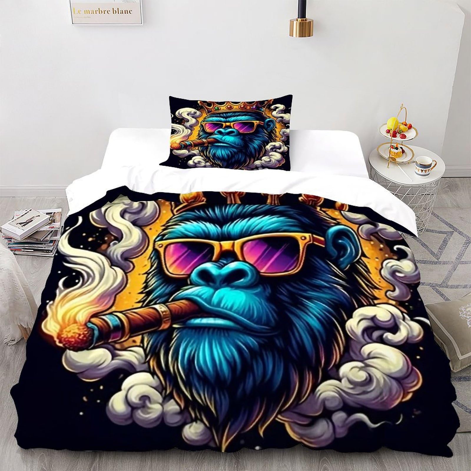 Housse de couette gorilles 2 pièces 135x200cm en microfibre avec taie d'oreiller