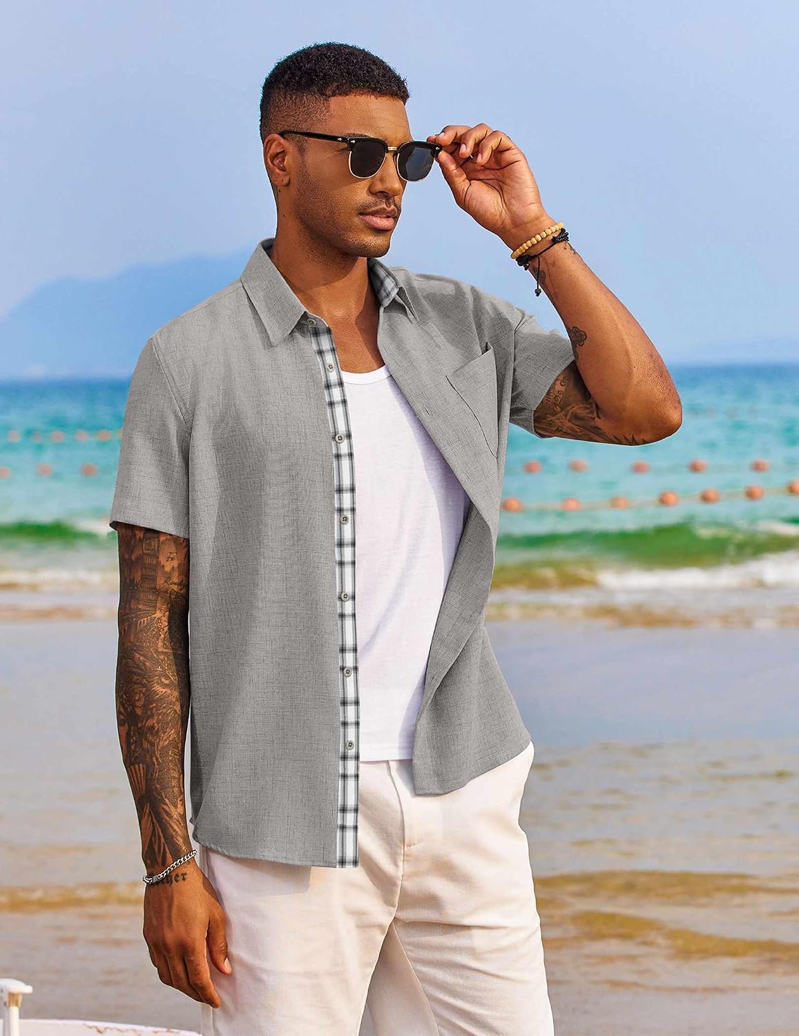 COOFANDY Men's Button Down Shirts Short Sleeve Casual Summer Beach Vacation Wedding Shirt with Pocket thumbnail