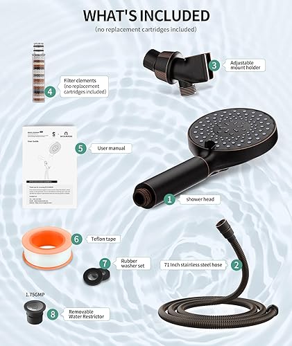 Miniatura 9 de SR SUN RISE Filtered Shower Head with Handheld High Pressure 9 Spray Mode Showerhead Detachable Shower Head Water Softener Filters Beads for Hard