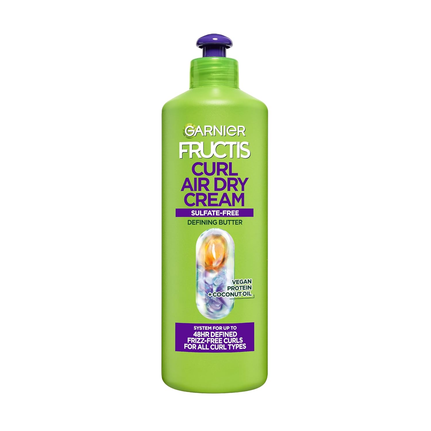 Garnier Fructis Curl Nourish Air Dry Cream Leave-In Conditioner for Curly Hair - 48HR Frizz Control, Vegan Protein & Coconut Oil, 16.9 Fl Oz XL
