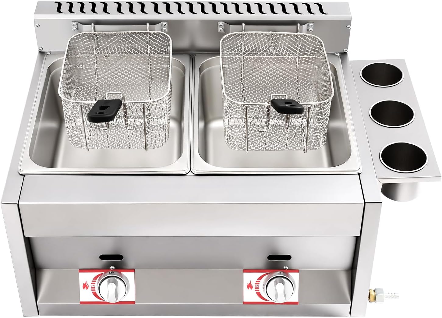 6Lx2 Commercial Gas Deep Fryer, Dual Tank LPG Tabletop Fryer with Independent Controls, 430 Stainless Steel for Restaurant, Fast Food Snack Shop, Energy-Saving & Easy to Clean