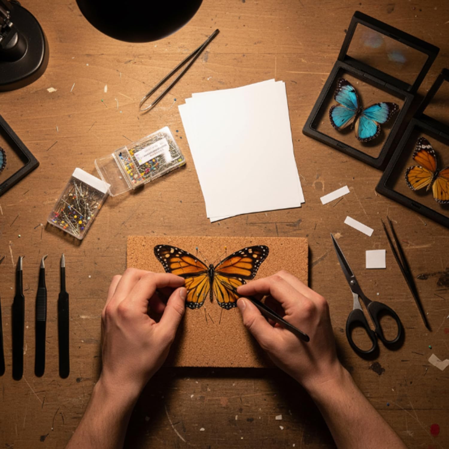 Butterfly Specimen Kit Includes pins, mounting Board, Spreading Tools, Display case, Labels, Forceps, Preserving and showcasing Butterfly specimens. (5in EVA Table Pinning Display Kit)