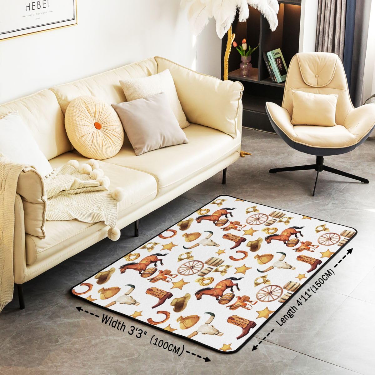 Homewish kokarda kowbojka dywanik 100 x 150 cm do sypialni - zachodnia kowbojka dywany salon kreskówka uroczy różowy nie gubi włosia dywan kokardka buty rodeo duże dywany