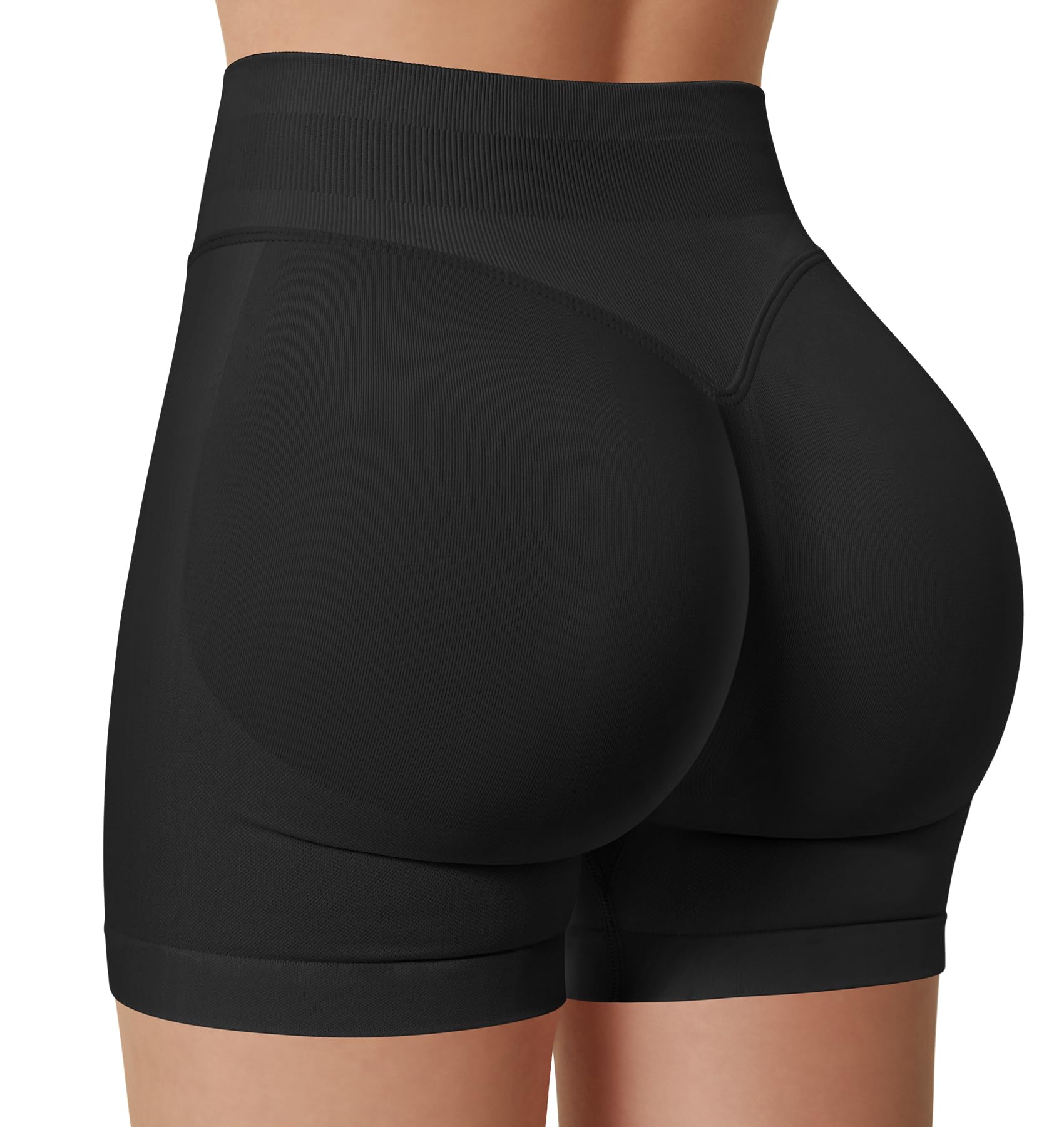 Sorfneo Womens Workout Gym Impact Shorts Seamless Hidden Scrunch Butt Lifting Yoga Shorts with High Waisted Tummy Control