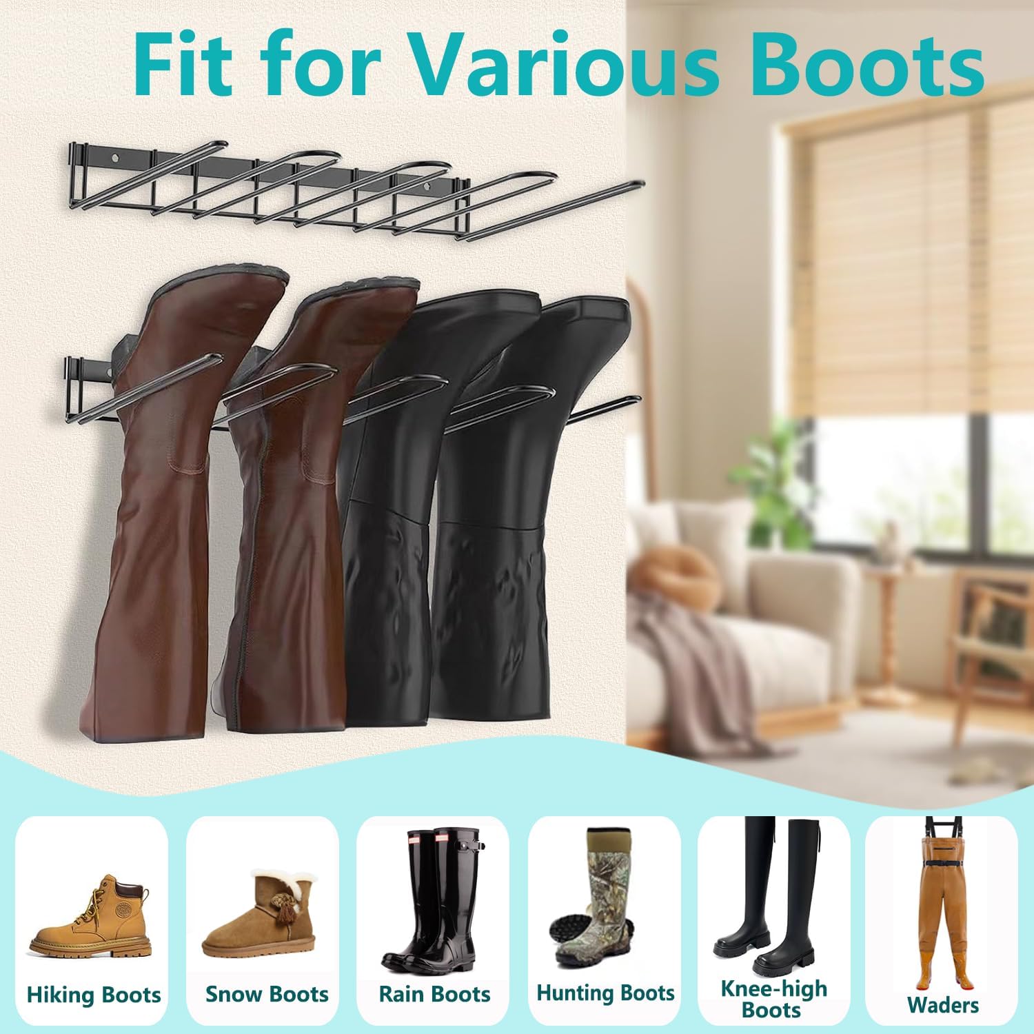 Boot Rack - 8-Pair Wader Hangers Wall Mount Cowboy Boot Hangers - Wall Boots Holder Storage Organizer for Closet, Entryway, Indoor, Garage 4 Pack