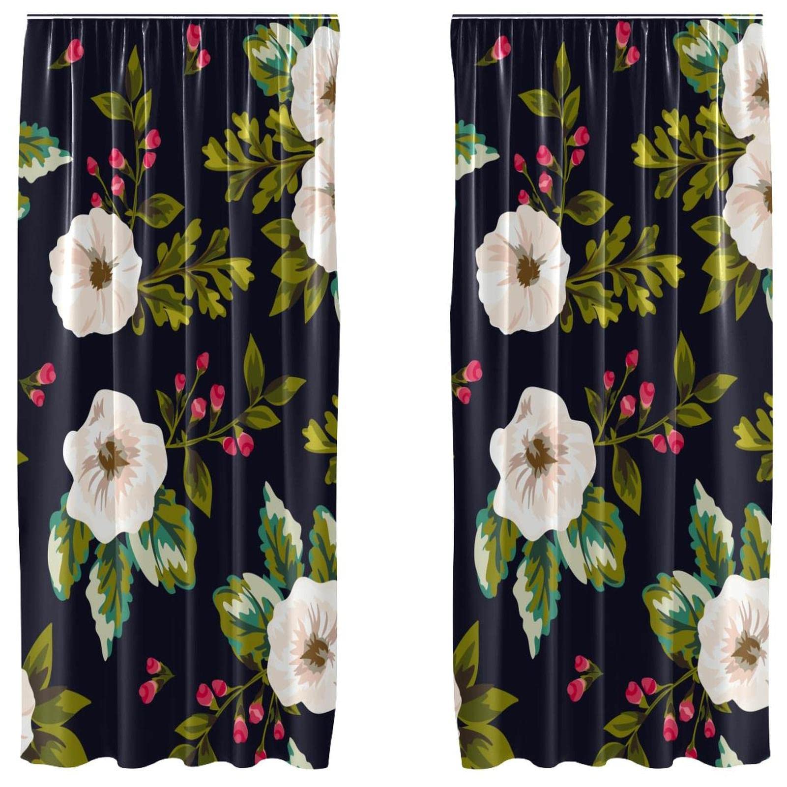 Panneaux de rideaux imprimés floraux légers bleus et blancs 139x213 cm habillage fenêtre