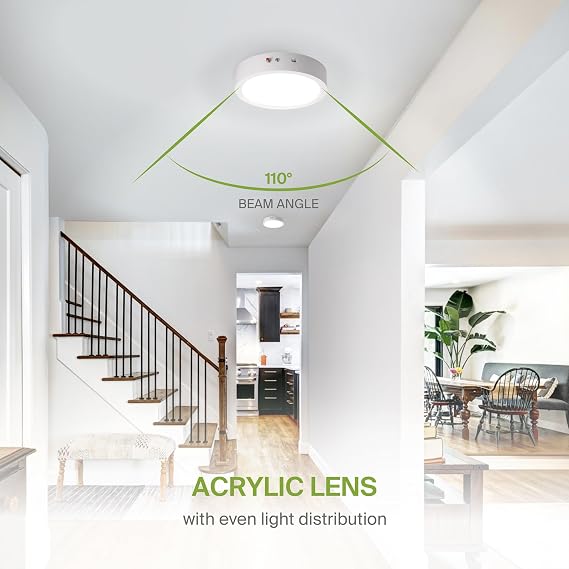 ASD LED 9 Round Flush Mount Ceiling Light Fixture, Low Profile Surface Lighting | 5CCT, Dimmable, Battery Backup, ETL Listed | 18W 1600LM 2700-6000K 120V | Kitchen, Bedroom, Hallway Lamp | White