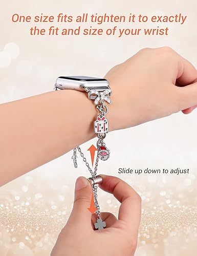 Miniatura 3 de Minyee Compatible con Apple Watch Band de 414038444546491.654 in para mujer, elegante pulsera de acero inoxidable con diamantes de metal y bonito