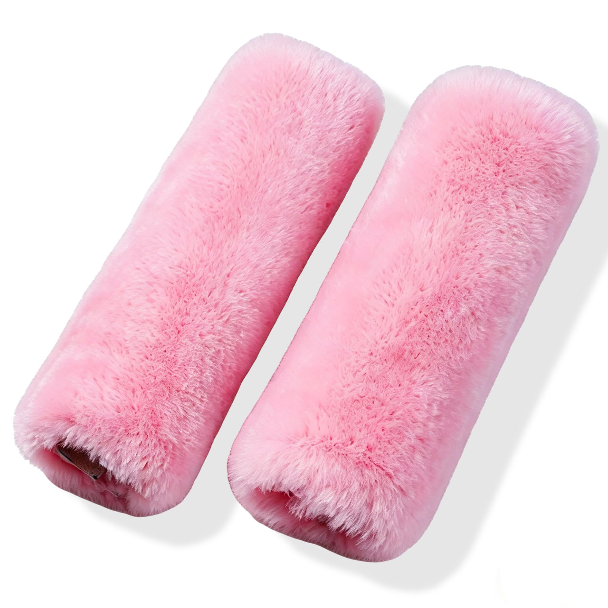 OGLAND 2 Pack Automotive Authentic Sheepskin Car Seat Belt Pads, Soft Shoulder Pad, Neck Cushion Protector, Genuine Natural Merino Wool (Korean Pink)