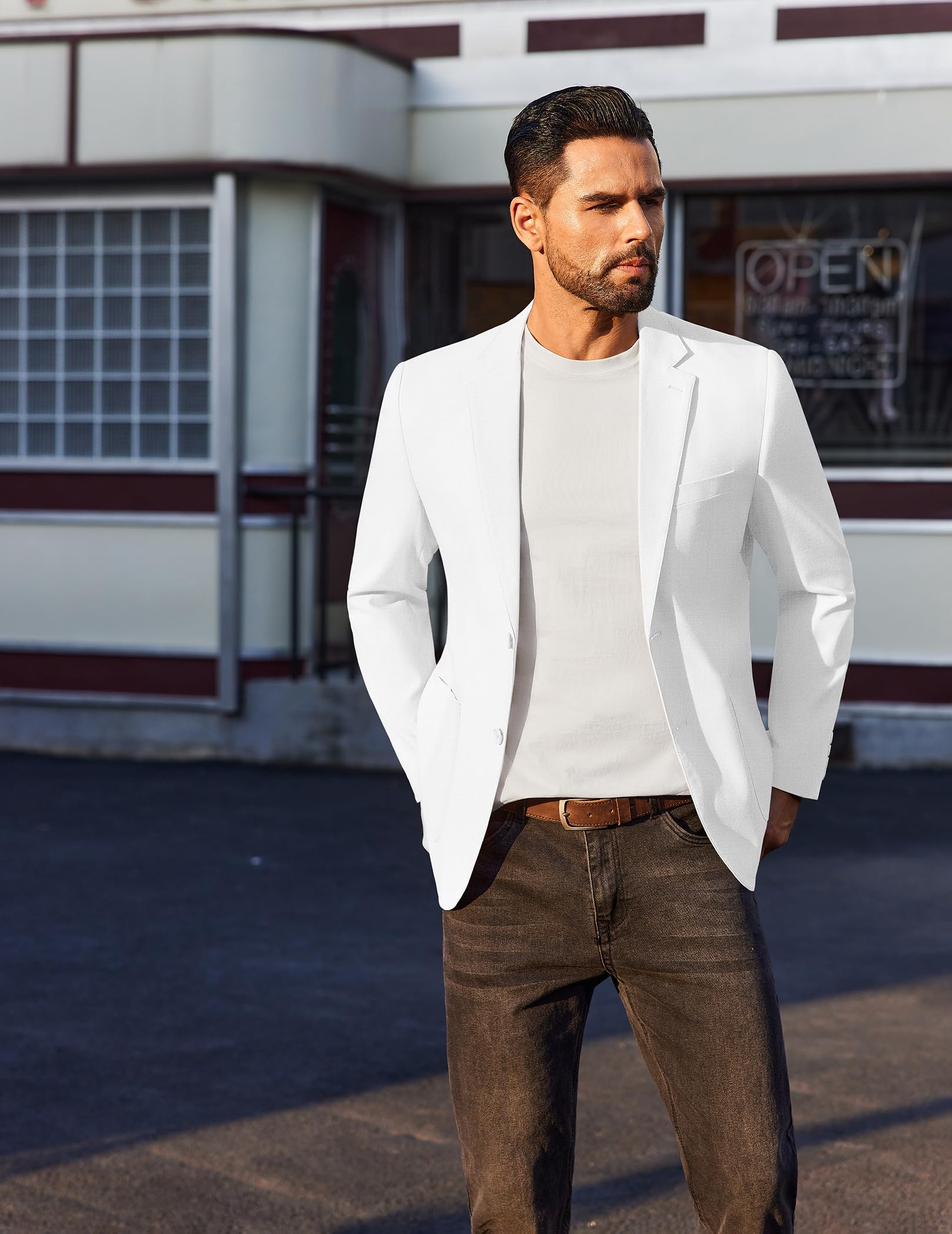 COOFANDY Blazer décontracté en lin pour homme - Léger - Deux boutons - Veste de costume