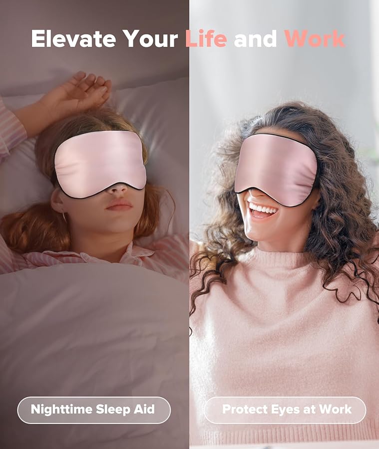 Silk Sleep Mask Light Blocking, LC-dolida Cooling Eye Mask for Sleeping Includes Silk and Gel Eye Masks for Migraine Dry Eye Women Men(Pink) - image 7