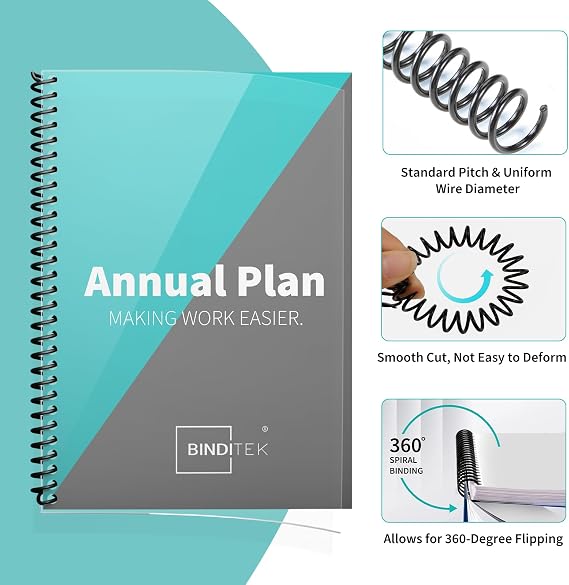 Binditek 200 Pack Plastic Spiral Binding Coils, 6mm (1/4) & 8mm (5/16), 4:1 Pitch, Black, for Letter Size, 48 Loops, 100 Pack Each Size, for Students and Coworkers