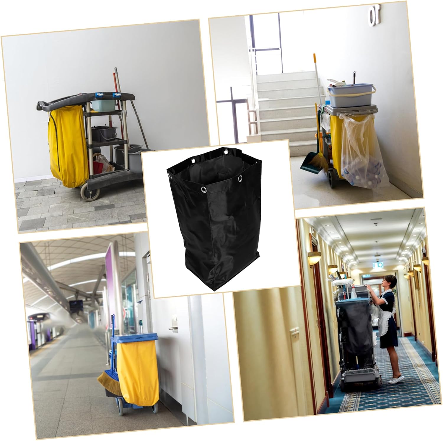 Cleaning Cart Bag Large Capacity Janitorial Canvas Bag for Housekeeping Design Reinforced Seams for Commercial Cleaning Trolleys and Easy Attachment