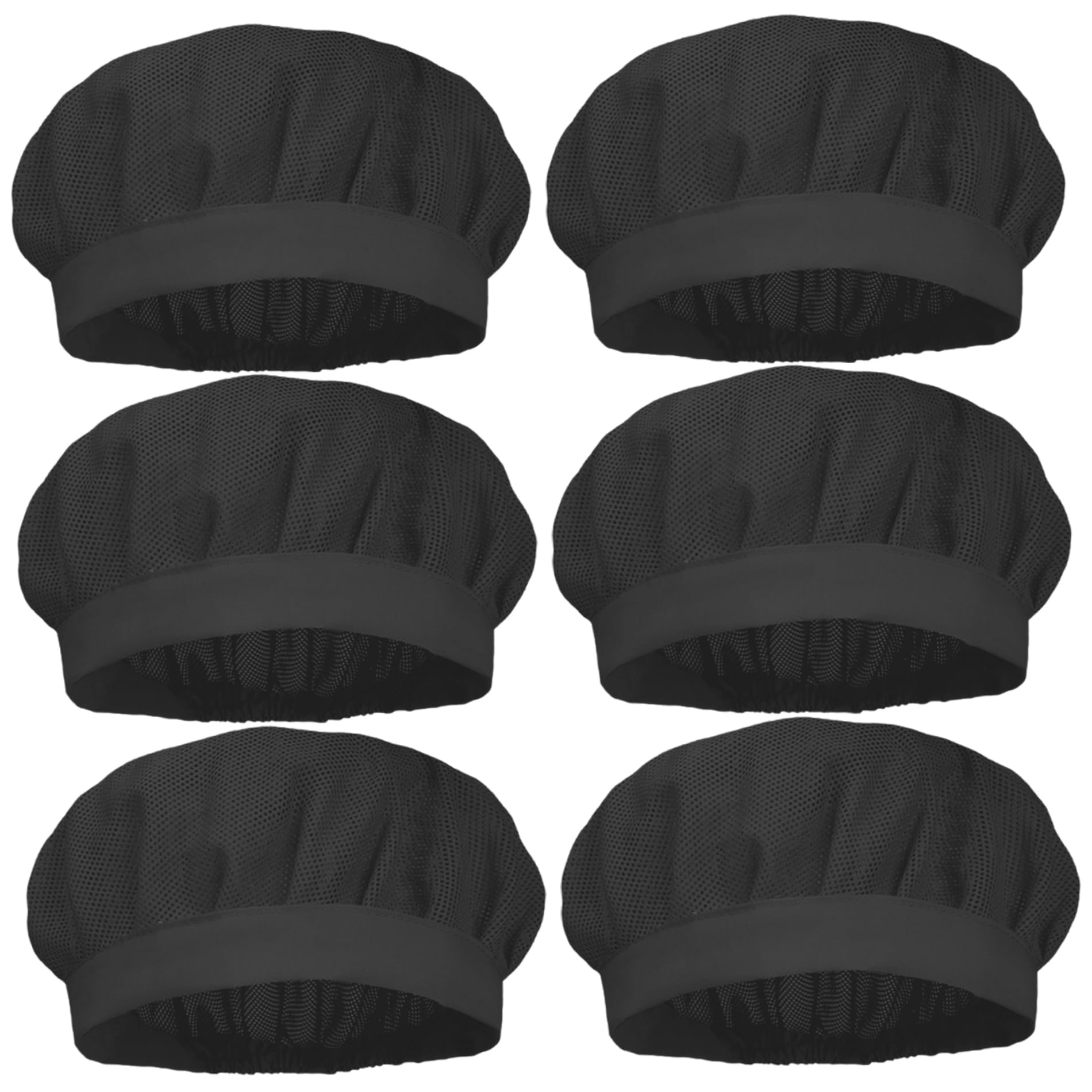 Monetais Women's Black 6Pcs Chef Hat, Cooking Chef Hat, Food Service Hair Cap With Breathable Mesh Top Reusable Washable Bouffant Beanie For Kitchen Hats For