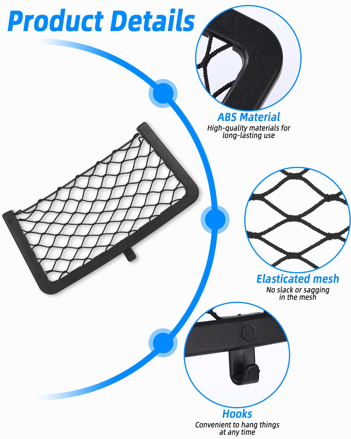 Sac-filet de coffre,Filet de rangement pour camion de voiture, extensible, élastique, avec