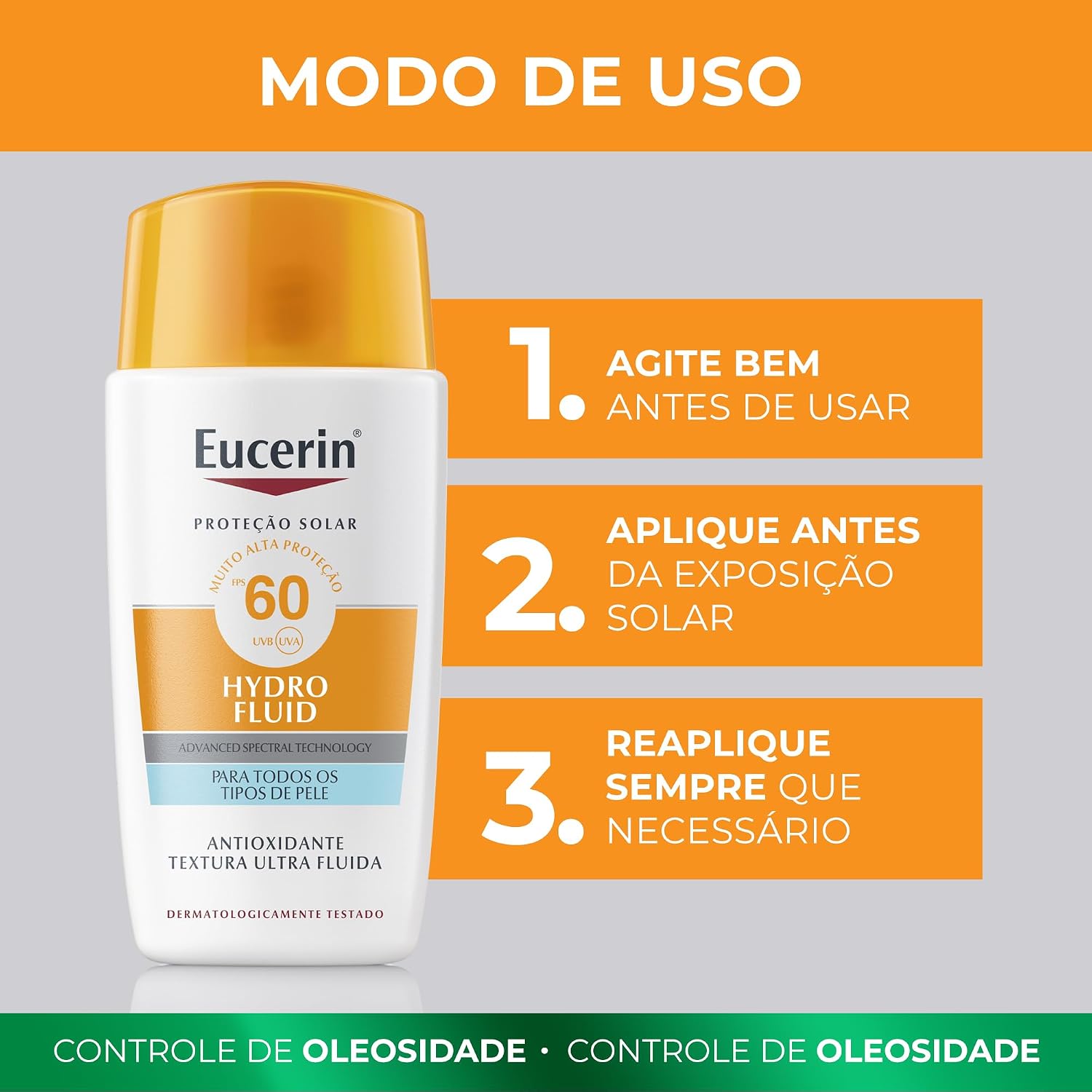 EUCERIN Protetor Solar Facial Ultra Fluido FPS 60 50ml, Hydro Fluid, Antioleosidade, Antioxidante, Rosto, Proteção UVA, UVB e Luz Visível EUCERIN Protetor Solar Facial Ultra Fluido FPS 60 50ml, Hydro Fluid, Antioleosidade, Antioxidante, Rosto, Proteção UVA, UVB e Luz Visível